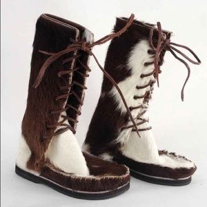 Goat fur lace up moccasins handmade